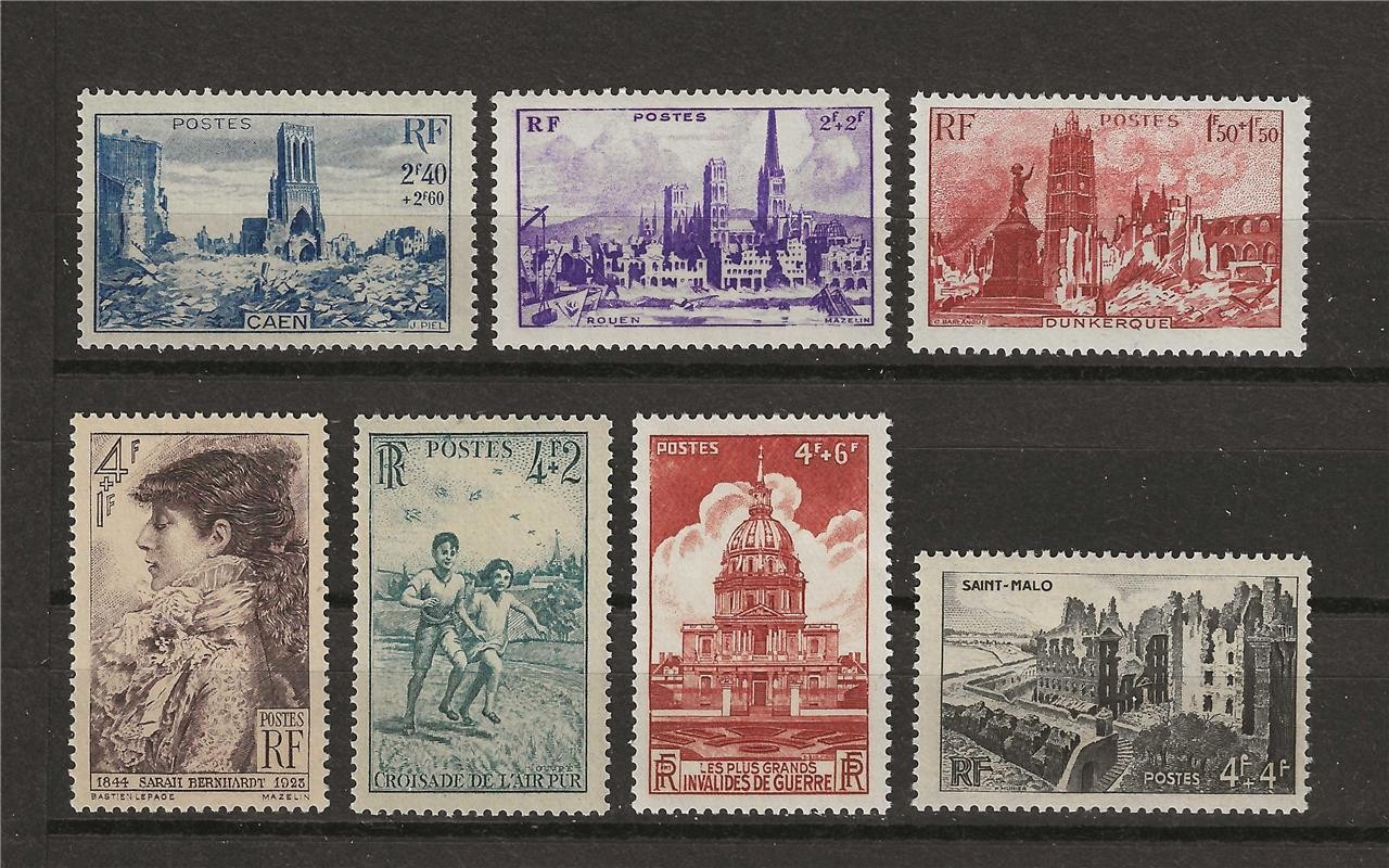 France 1945 Caen Rouen Dunkerque Saint-Malo French City World War 7 stamps MNH