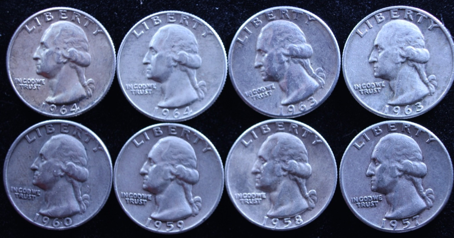 1957-1964 Washington Silver Quarter Lot (8 Coins) Mixed Mints Choice XF/AU 90%