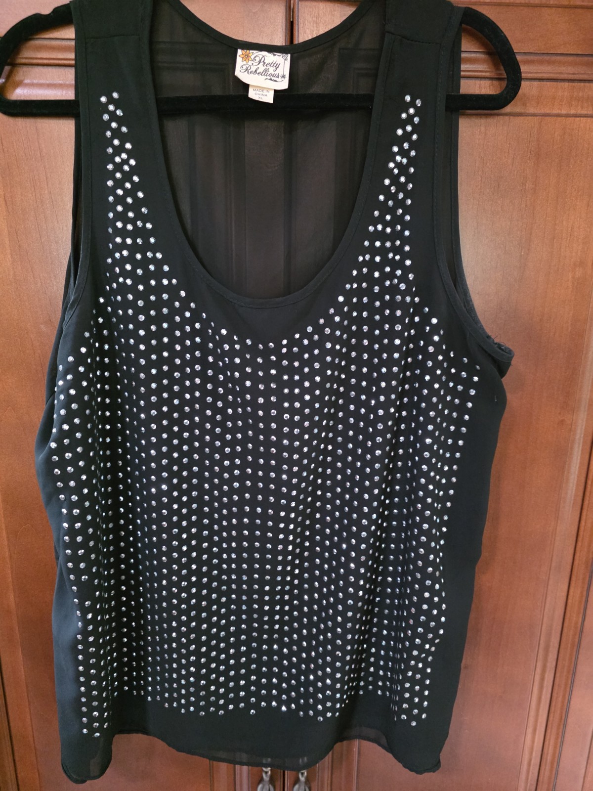 Pretty Rebellious xl Black Rhinestone Sleeveless Top Shirt Blouse Embellished Pretty Rebellious xl Black Rhinestone Sleeveless Top Shirt Blouse Embellished