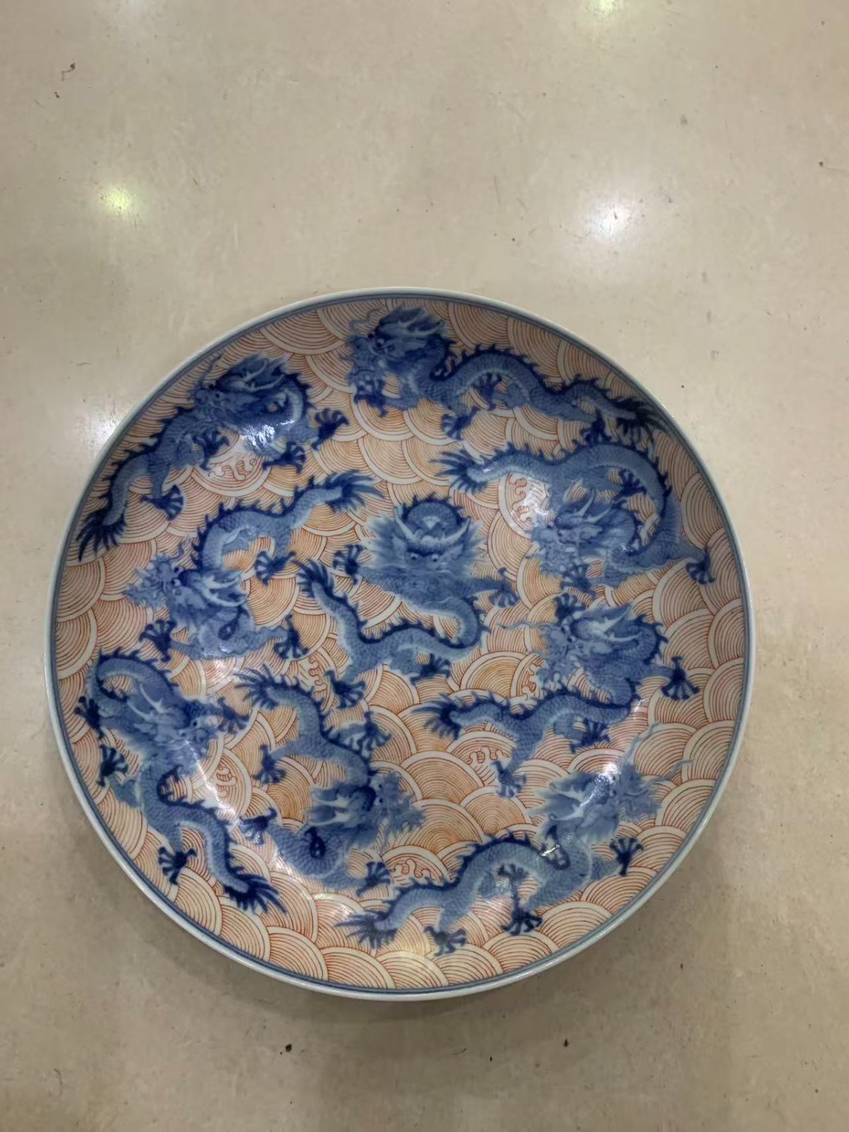 8.1 Inches Unique Chinese Qing Porcelain *9Dragons* Plate  