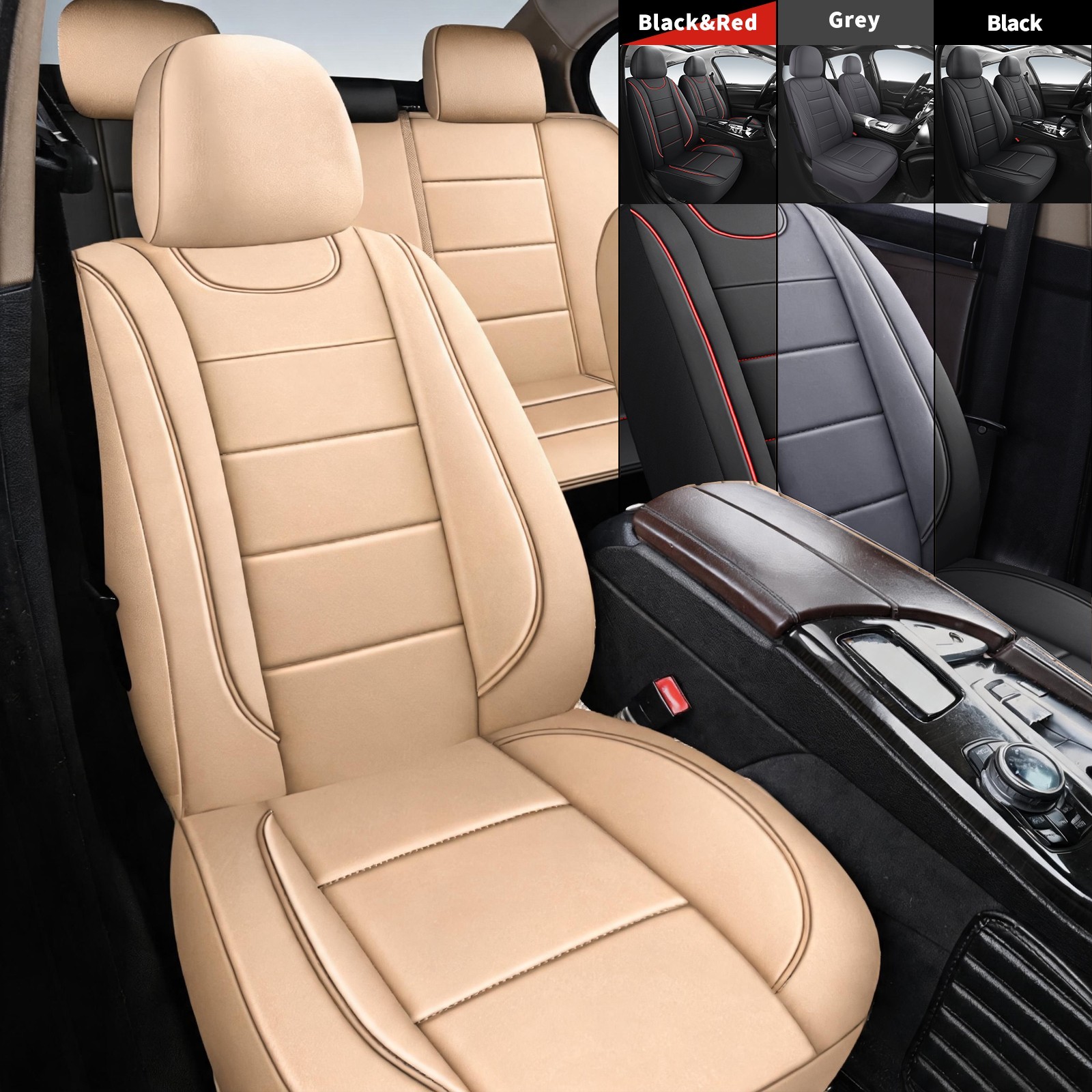Axlcore Waterproof Leather Front Rear Car Seat Covers 5-Seat Full Set Protectors Axlcore Waterproof Leather Front Rear Car Seat Covers 5-Seat Full Set Protectors