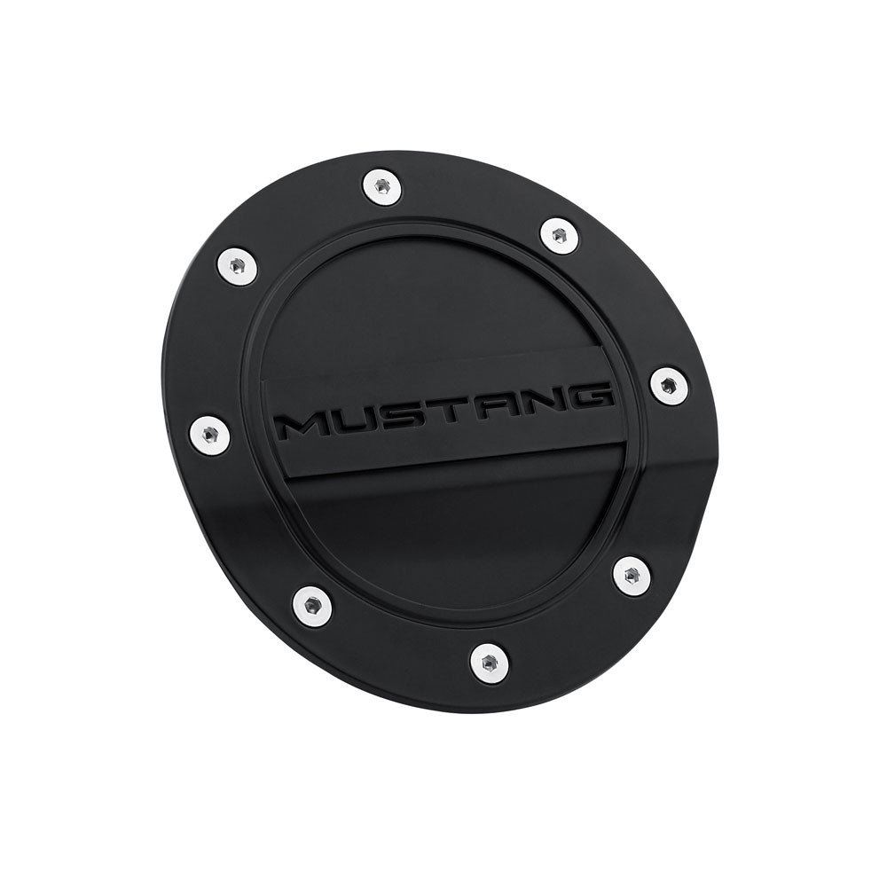 Drake Muscle Cars Fuel Door Comp Series Matte Black With Mustang Logo 2015-2023