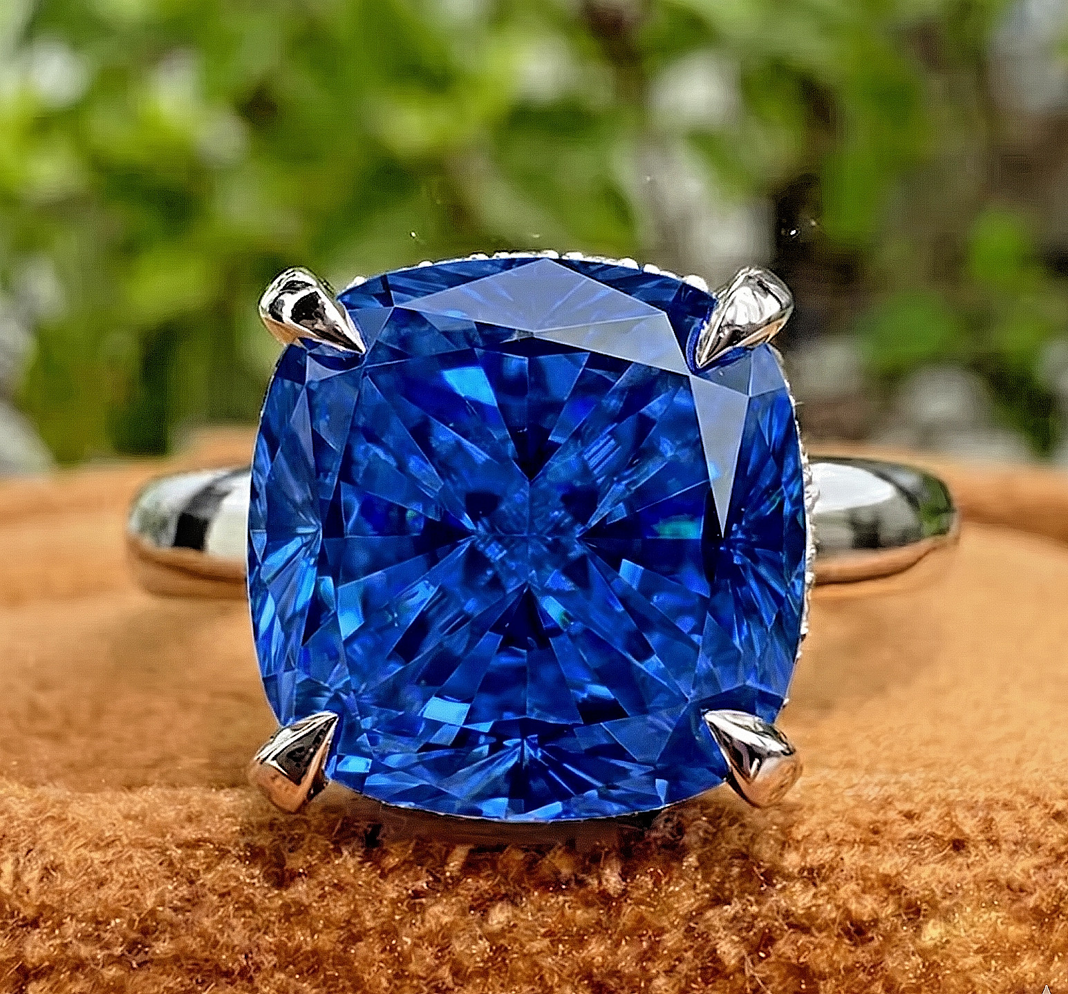 RARE 6.20 Ct Cushion Certified Azure Blue Diamond Ring, FREE Diamond Studs