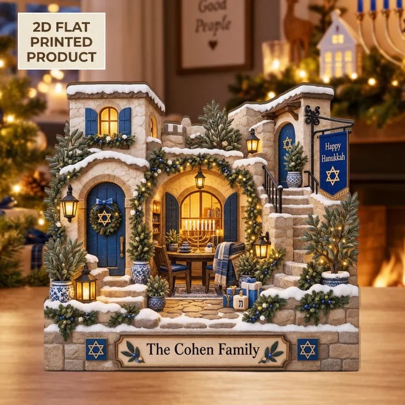 Personalized Hanukkah Wooden Block, Menorah Decor, Custom Family Gift