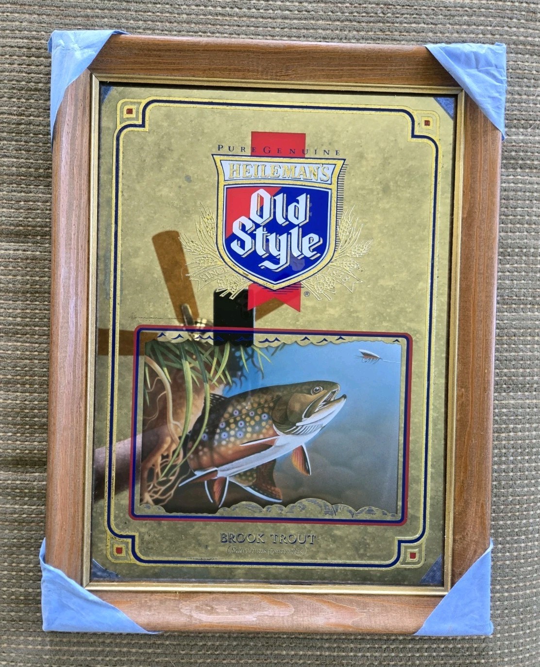 NEW Vintage Heilemans Old Style Beer Brook Trout Wildlife Bar Mirror 1992