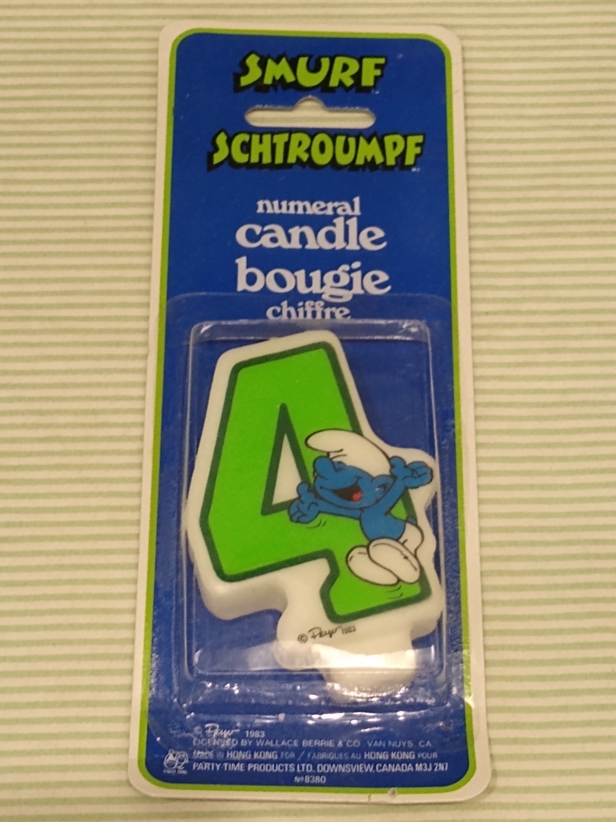 Smurf Party Supplies Birthday Candle 4 Years 1983 Vintage Smurfs Collectible NIP