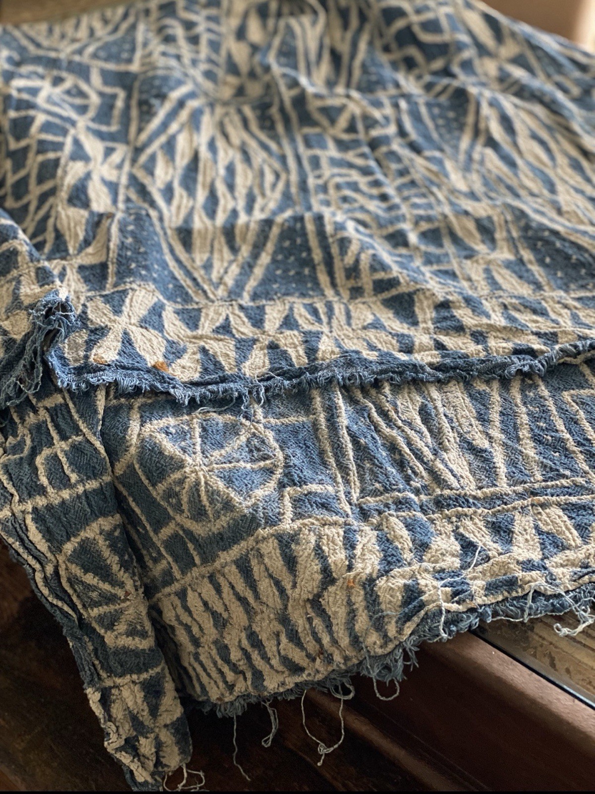 Vintage Collectible African Bamileke Ndop Indigo Denim Throw 90”Lx 47”W | No. 75