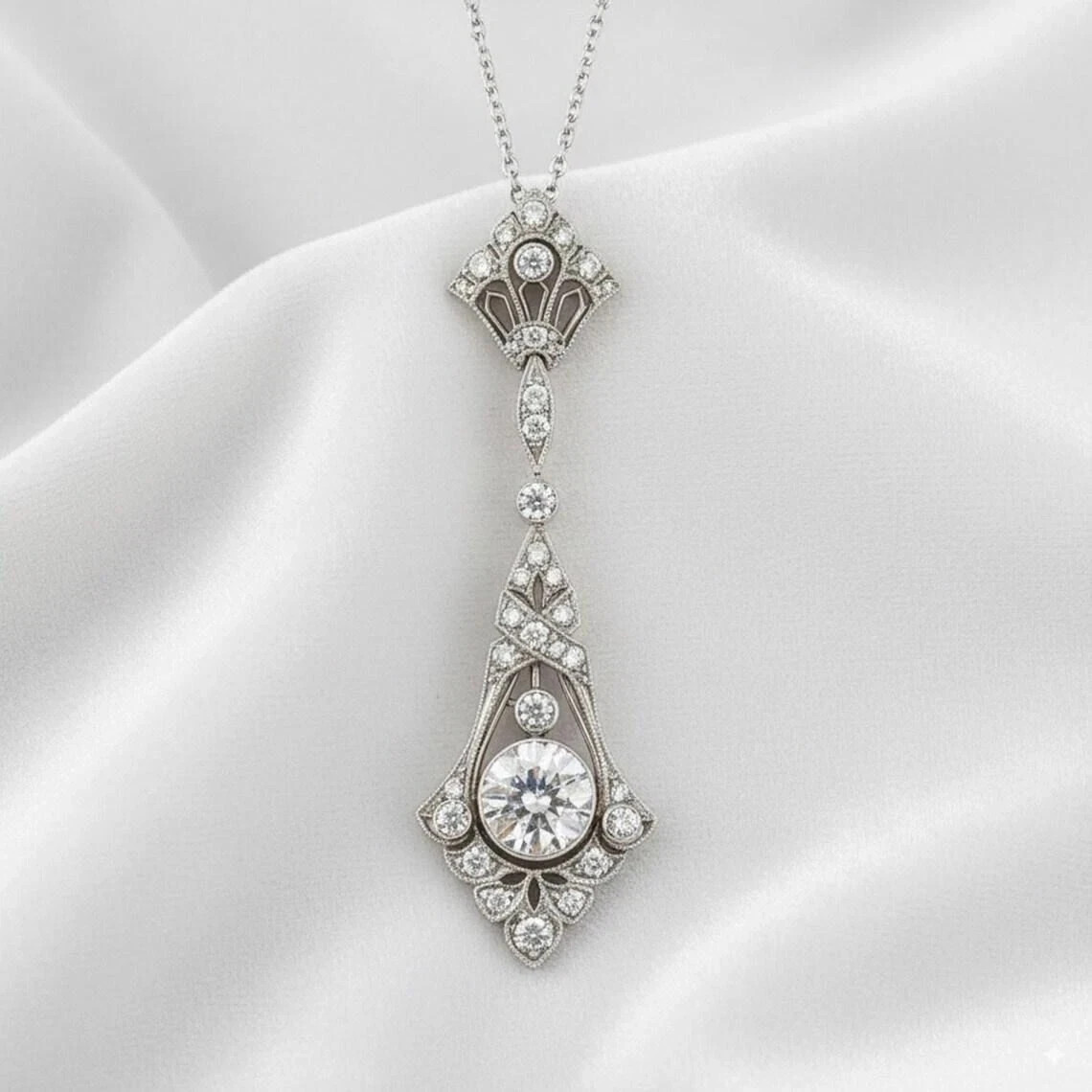 Vintage Art Deco Style Round Lab Created Diamond Engagement 925 Silver Pendant Vintage Art Deco Style Round Lab Created Diamond Engagement 925 Silver Pendant