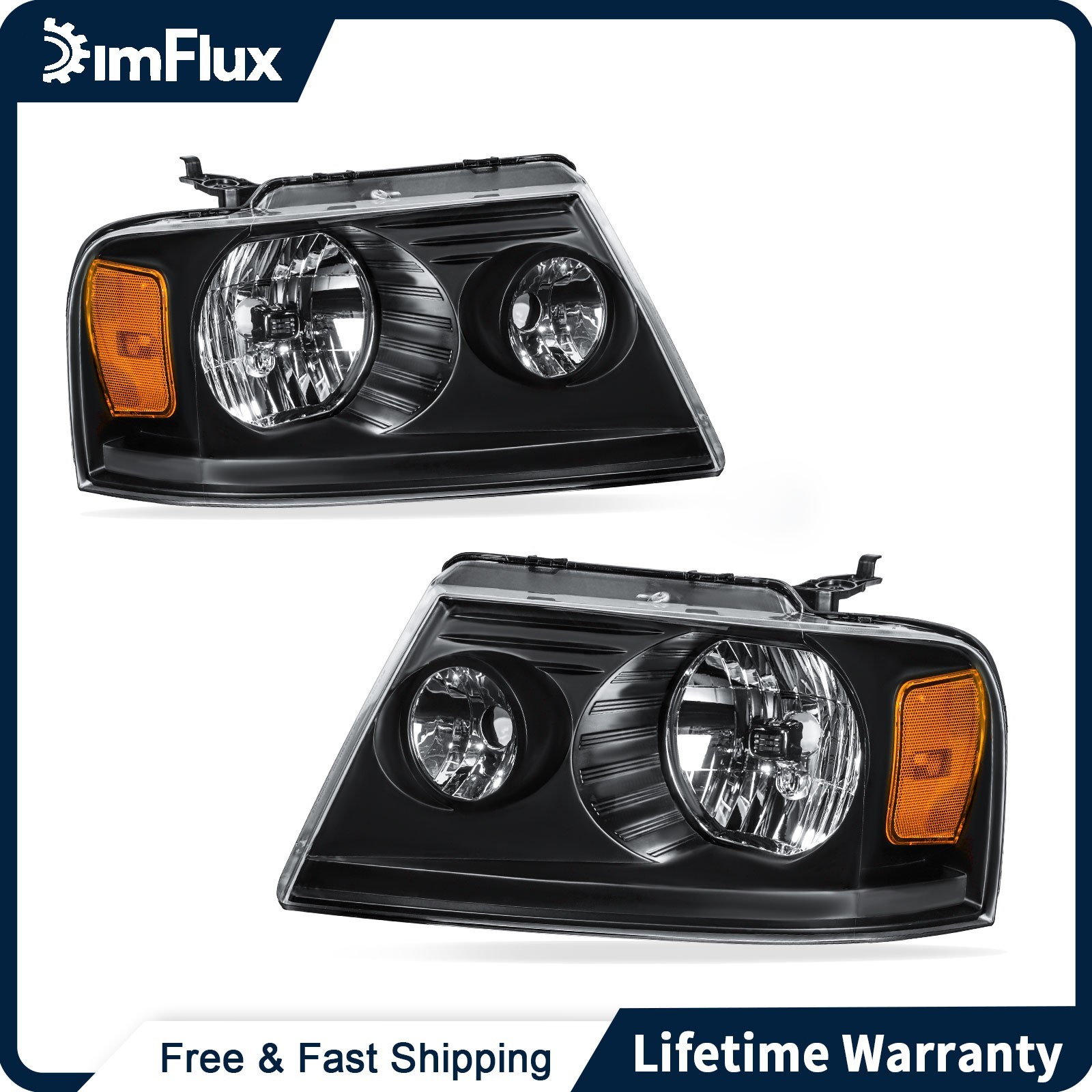 DimFlux Headlights Assembly for 2004-2008 Ford F150 06-08 Lincoln Mark LT