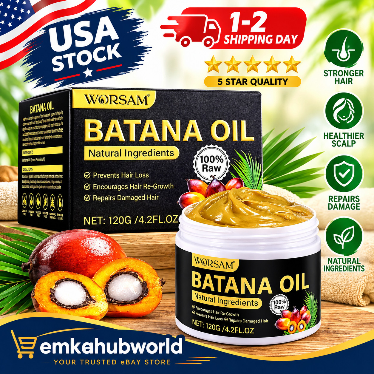 Raw Batana Oil for Hair Growth and Repair, 100% Pure Dr. Sebi Unrefined Batana O