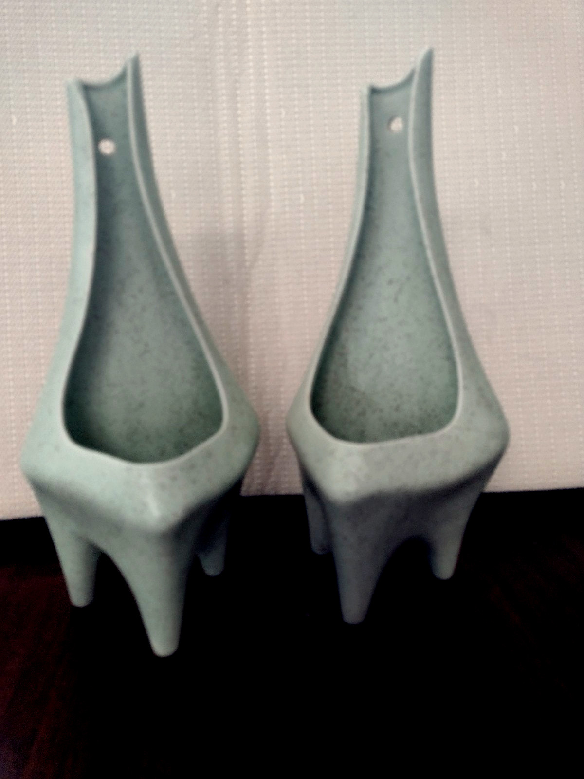 Vintage MCM 50's Stanford Sebring pair Mint Green speckle Wall Planters Vintage MCM 50's Stanford Sebring pair Mint Green speckle Wall Planters