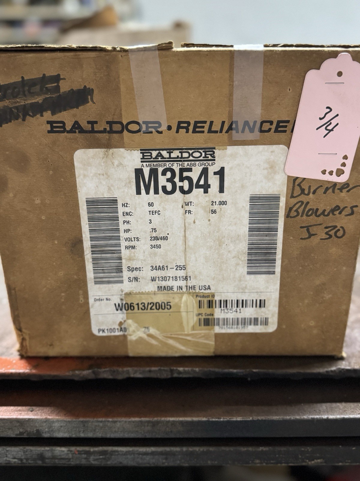 NEW- BALDOR M3541 Motor 3/4HP 3450RPM NEW- BALDOR M3541 Motor 3/4HP 3450RPM