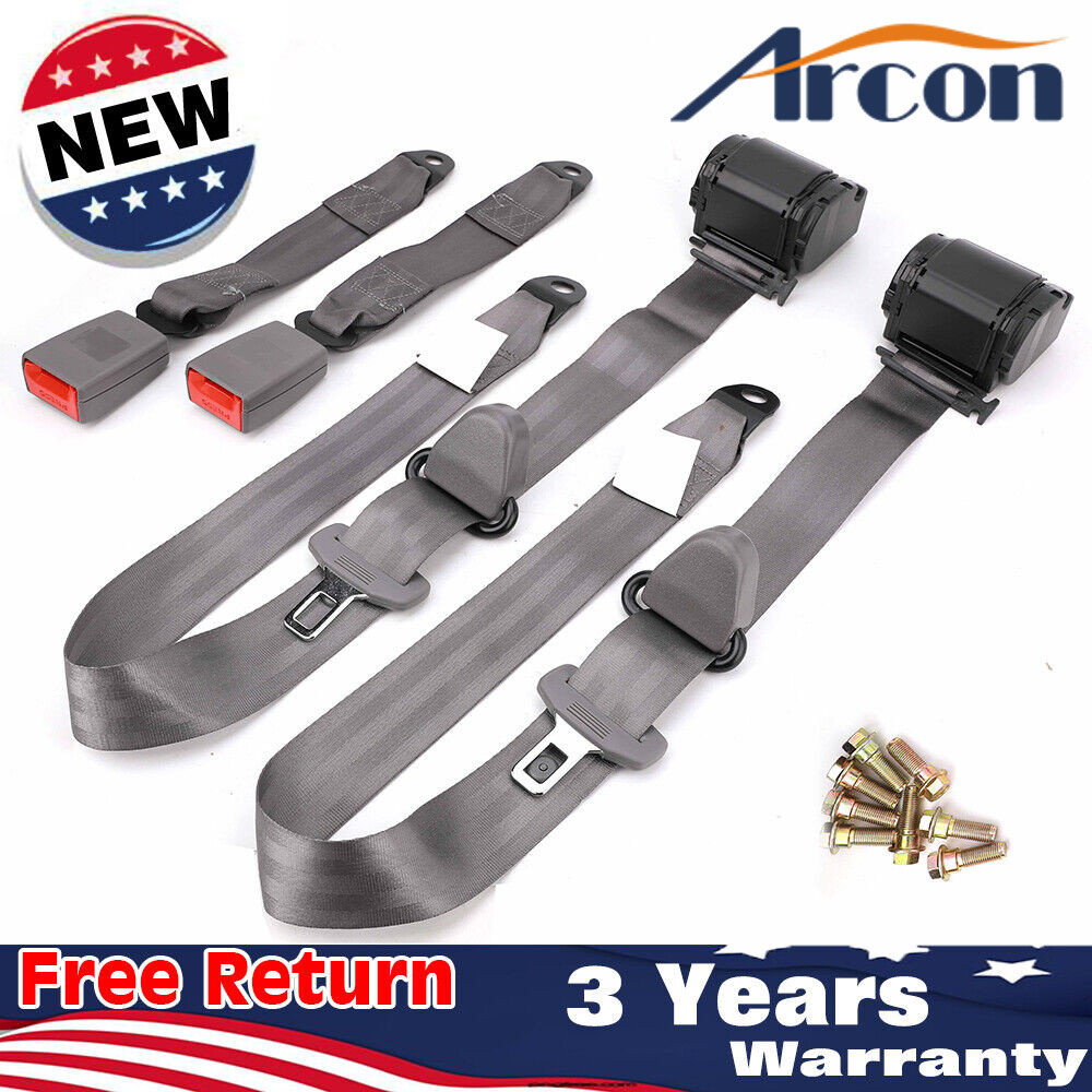 2 Pack Universal 3 Point Retractable Adjustable Car Seat Belt Gray Safety Belts