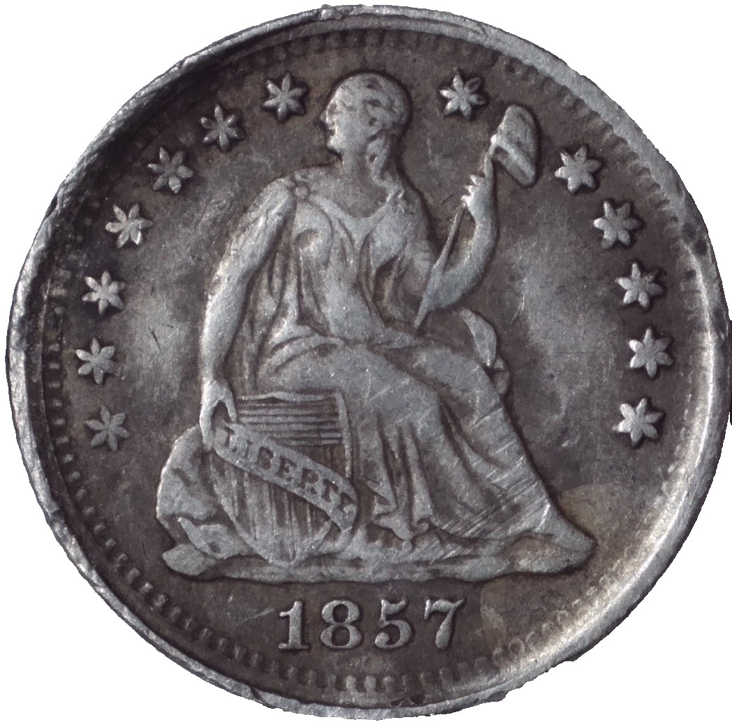 1857 Seated Liberty HALF DIME VF / Before Nickels We Had Tiny Silver Half-Dimes. 1857 Seated Liberty HALF DIME VF / Before Nickels We Had Tiny Silver Half-Dimes.