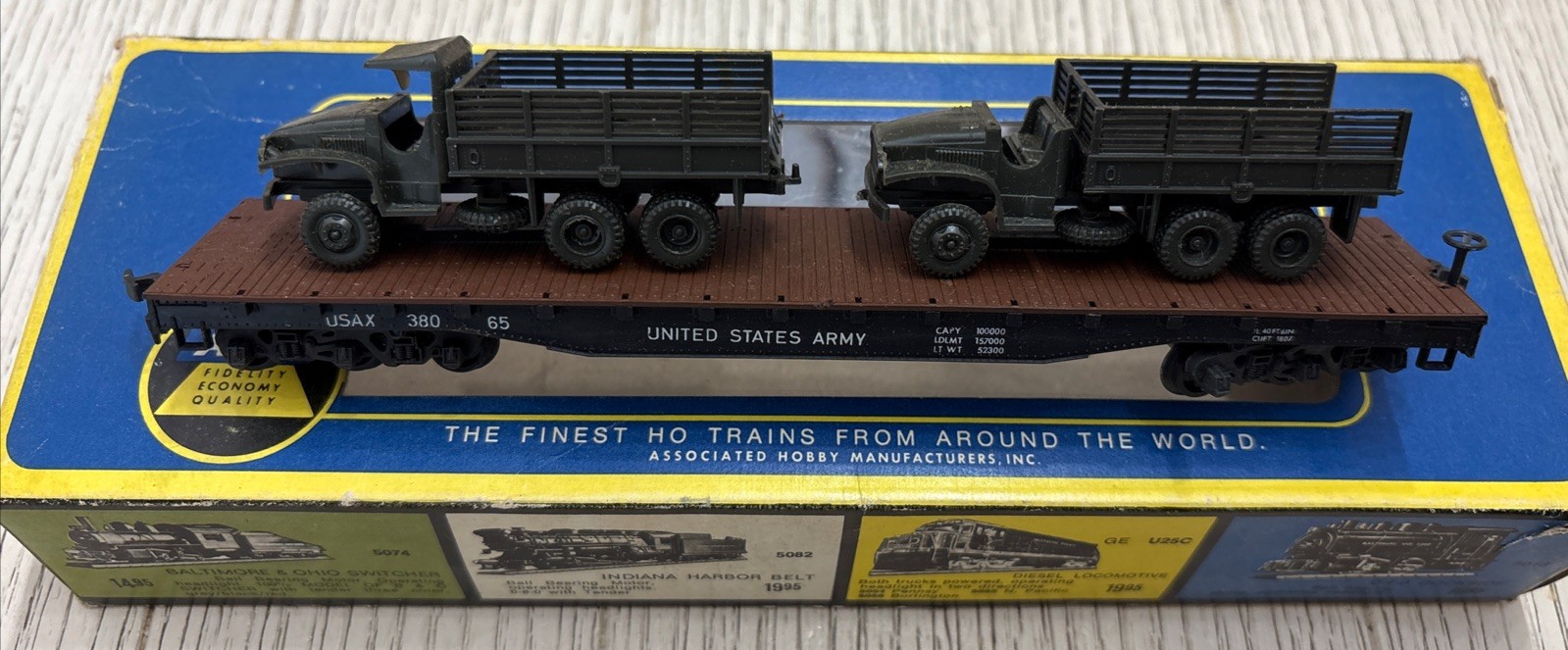 Vintage AHM HO Scale US military Flat Car With Trucks Vintage AHM HO Scale US military Flat Car With Trucks