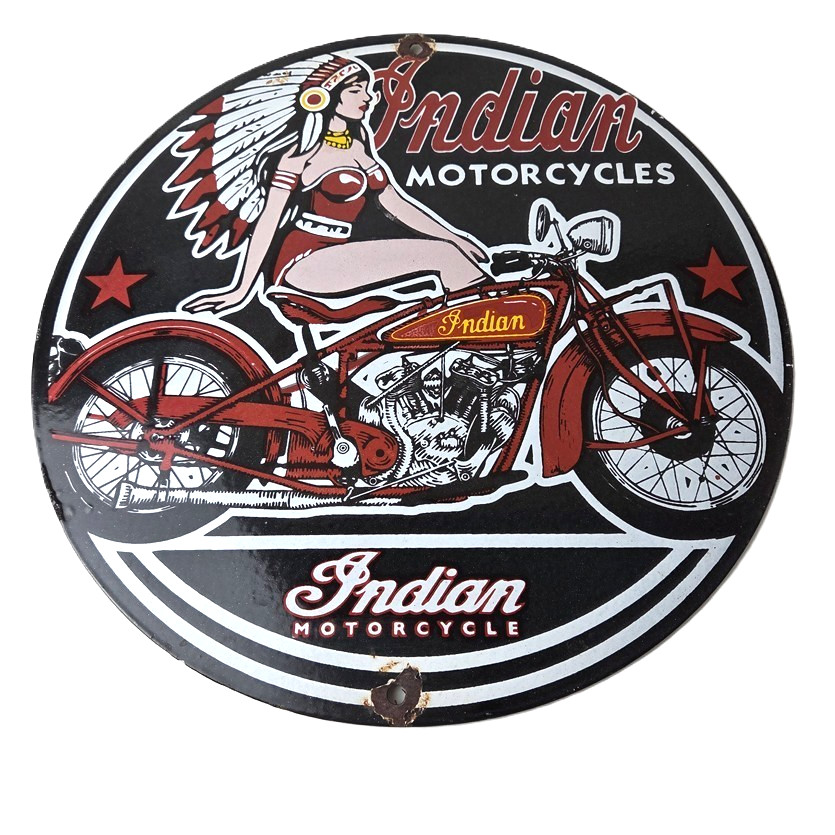 Vintage Indian Motorcycles Sign - Gas Station Service Dealership Ad Sign