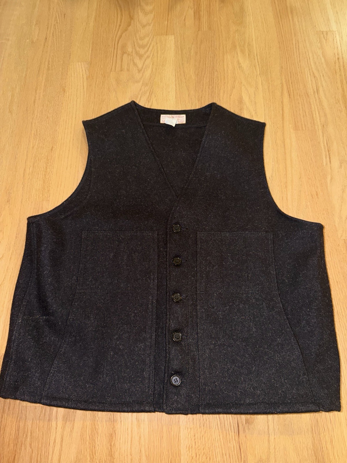 Filson Mackinaw Virgin Wool Vest Black 48 Handwarmer Pockets Slotted Style 20FJ