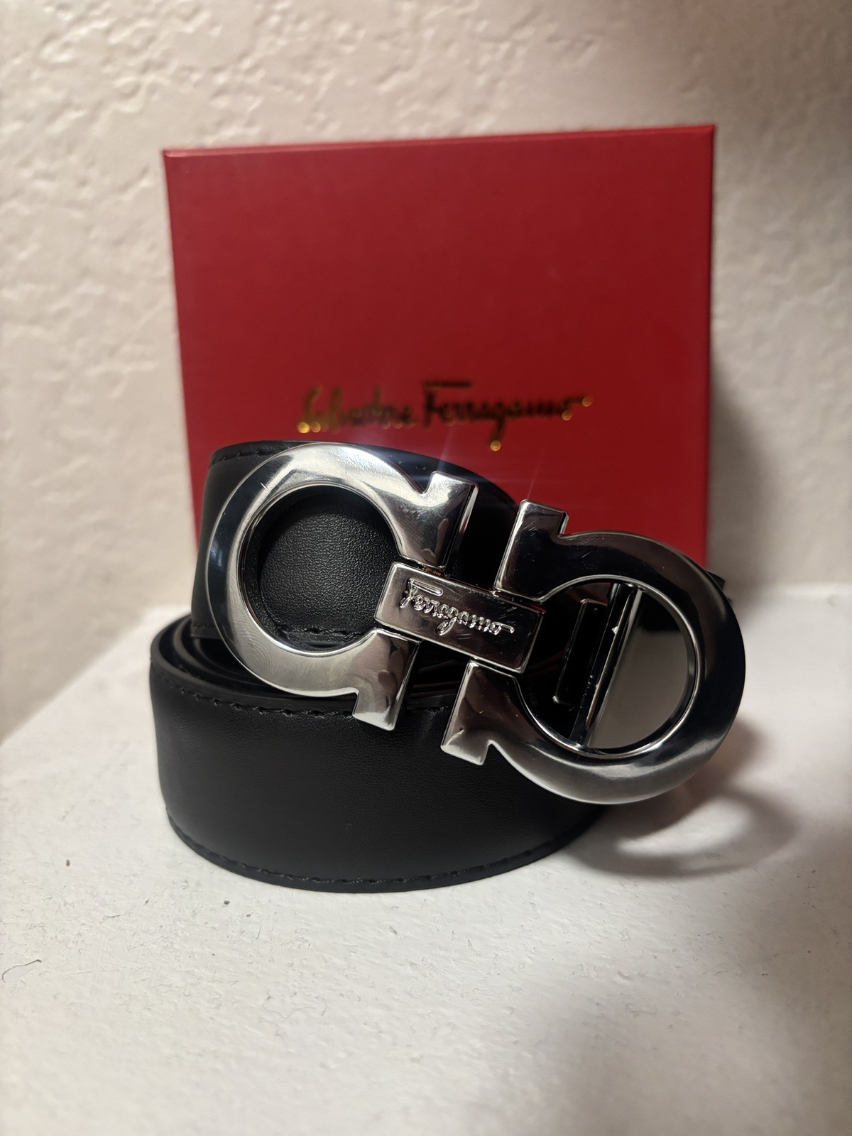 Salvatore Ferragamo Men\'s Black Dress Belt with Silver Buckle size 36 Salvatore Ferragamo Men\'s Black Dress Belt with Silver Buckle size 36