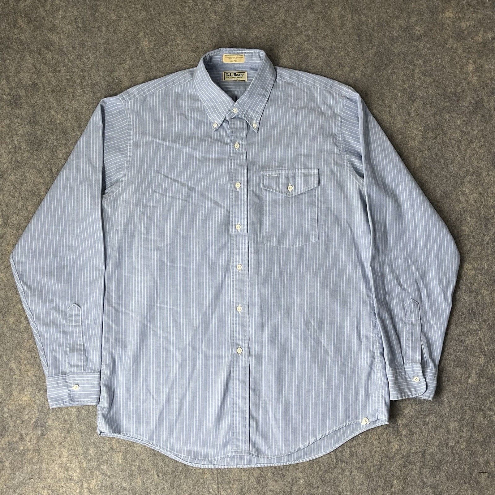 VTG L.L. Bean Oxford Shirt Mens 16.5-36 Blue Stripe Button Down Made in USA