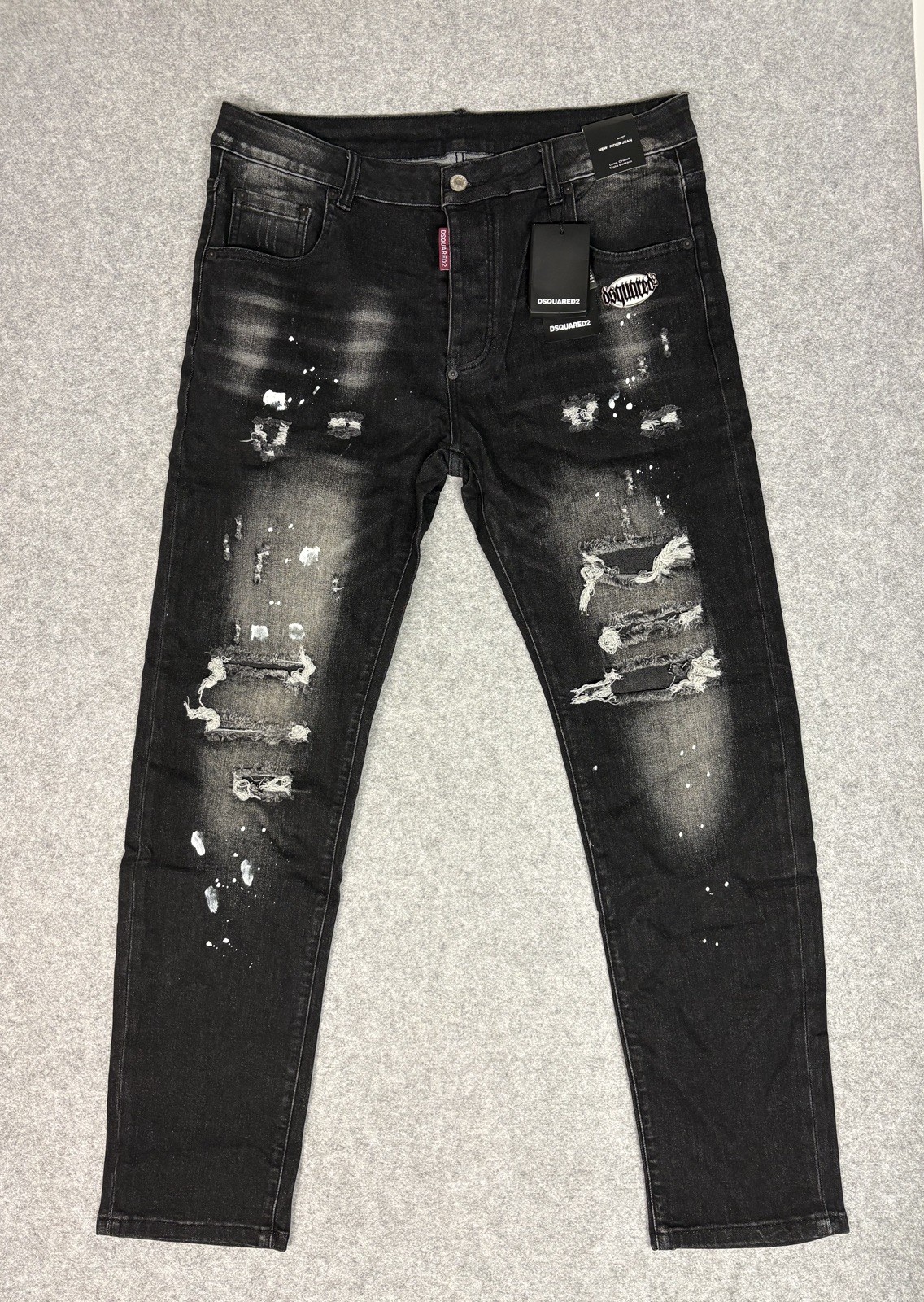 DSQUARED2 New Rider Men\'s Black Distressed Straight Denim Jeans W36 Logo BNWT DSQUARED2 New Rider Men\'s Black Distressed Straight Denim Jeans W36 Logo BNWT