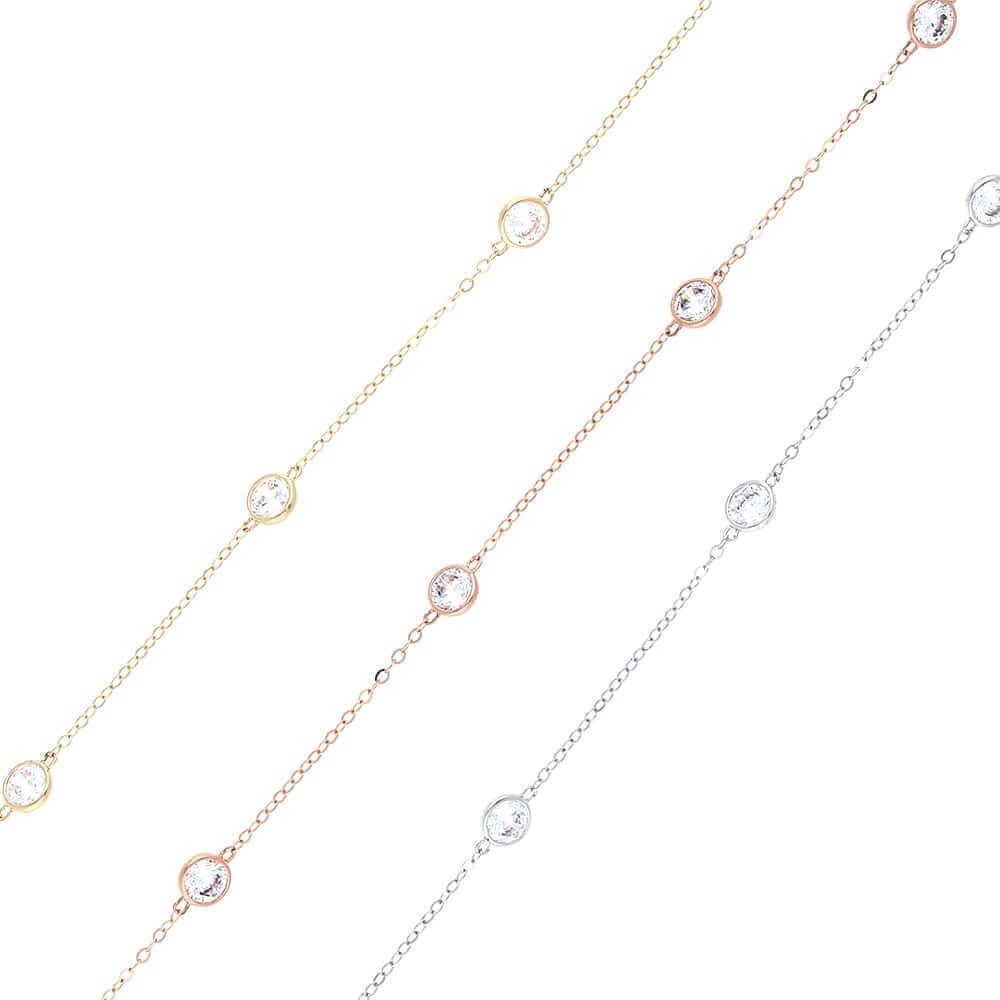 3CTW CZ 18K Gold By The Yard Bezel Station Necklace (Solid Links) 16\