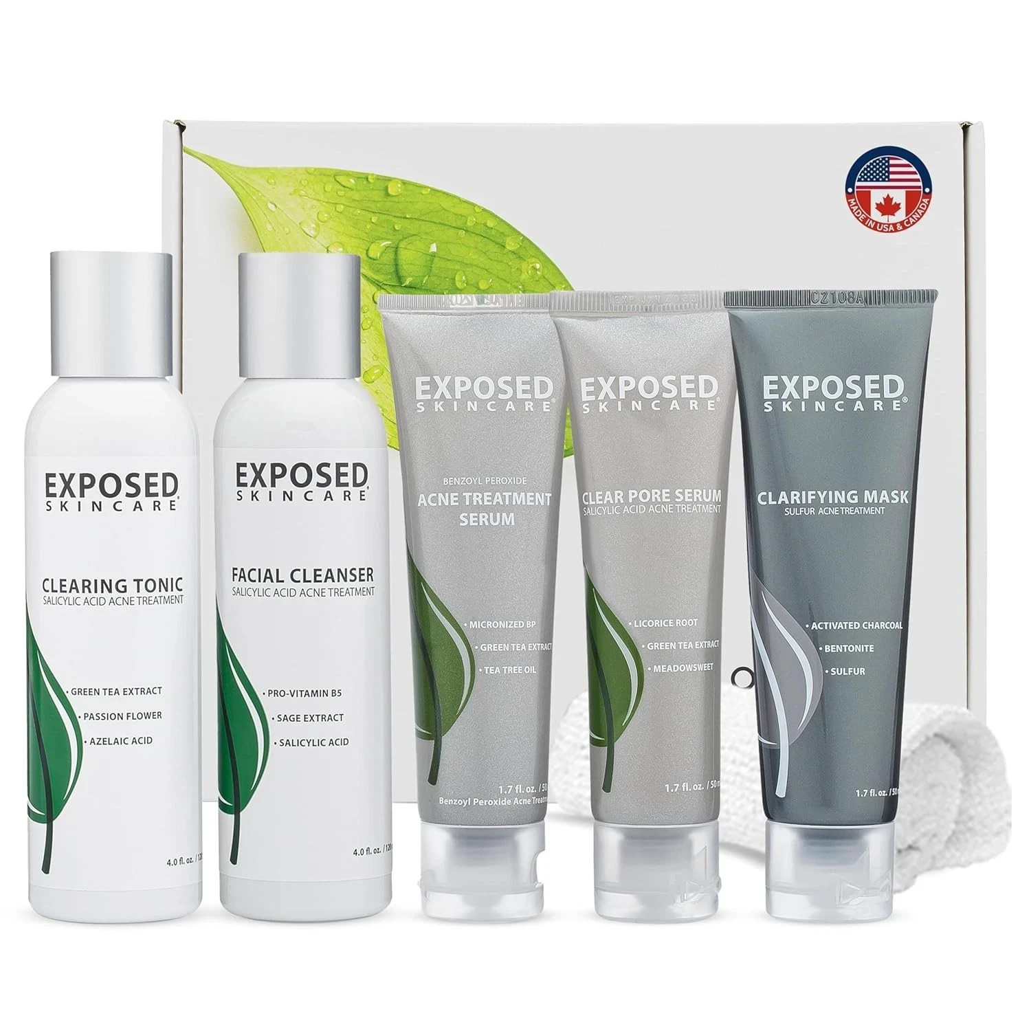 Exposed Skin Care Acne Treatment Kit Salicylic Acid Benzoyl Peroxide 5 Piece