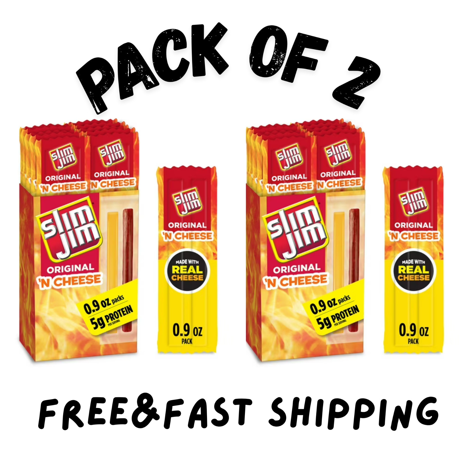 (2 PACK) Slim Jim Beef \'N Cheese Smoked Sticks,Original Flavor,0.9 oz.(10 Count) (2 PACK) Slim Jim Beef \'N Cheese Smoked Sticks,Original Flavor,0.9 oz.(10 Count)
