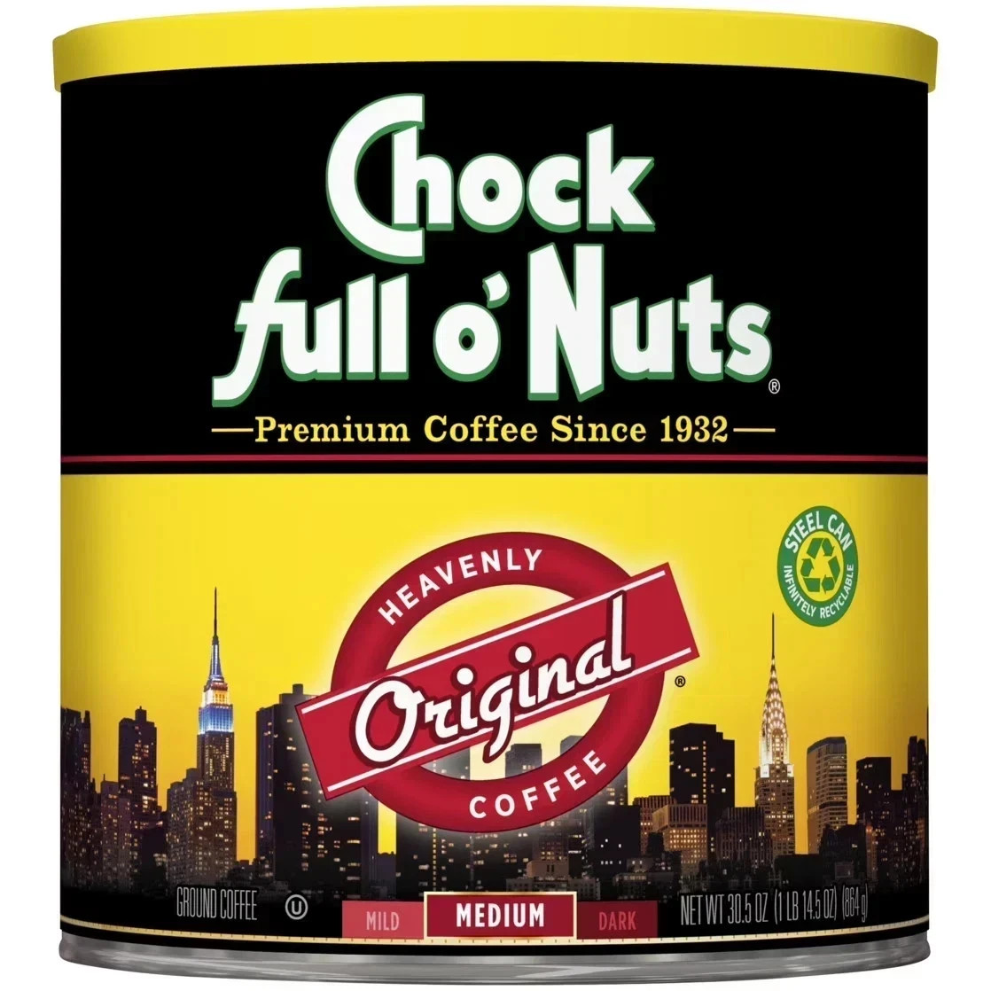 Chock Full o'Nuts Original Medium Roast Ground Coffee Heavenly Coffee 30.5 oz