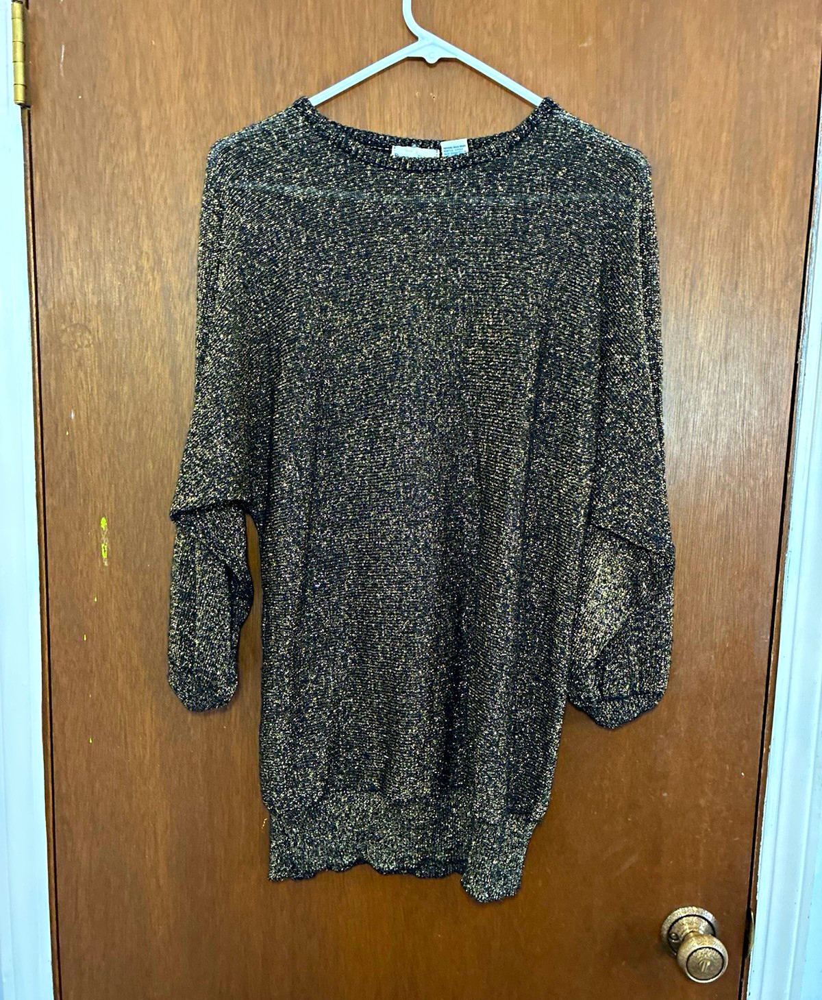 Vintage Boundary Waters Women\'s L Black Gold Metallic Knit Pullover Sweater