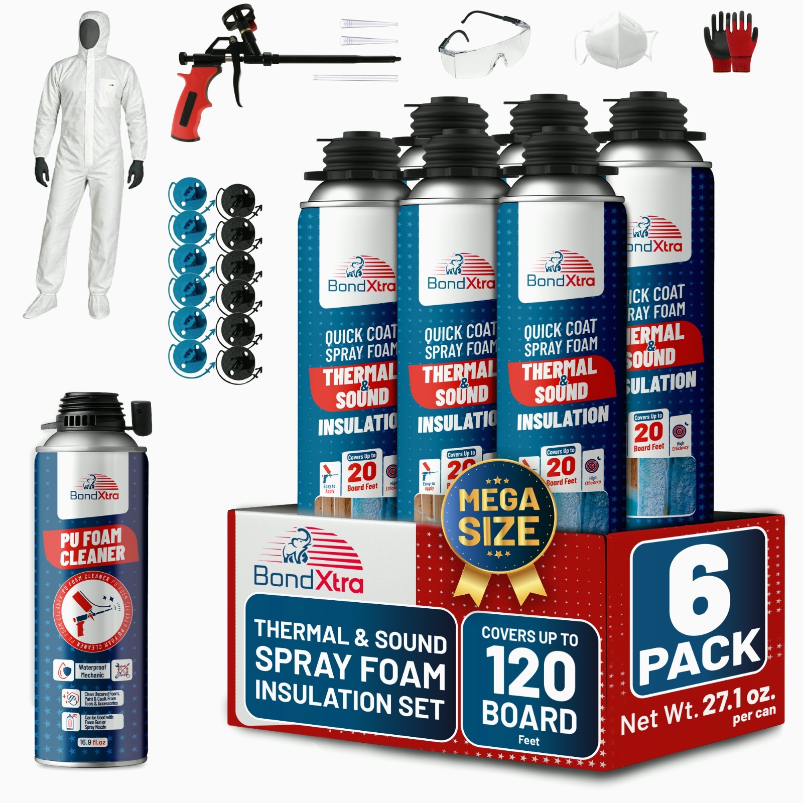 BondXtra Spray Foam Insulation Kit (6 x 32.80 oz/930gr -120 Brd ft) Self-Expandi BondXtra Spray Foam Insulation Kit (6 x 32.80 oz/930gr -120 Brd ft) Self-Expandi