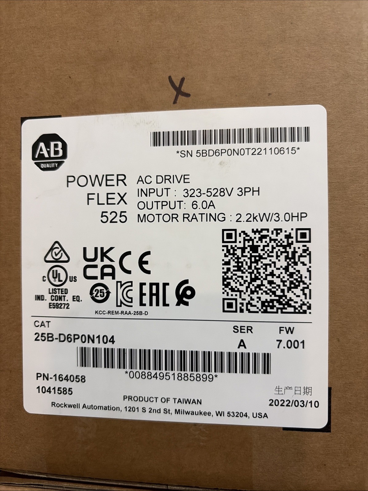 Allen-Bradley 25B-D6P0N104 PowerFlex 525 2.2kW 3HP AC Drive Fast Shipping Sealed Allen-Bradley 25B-D6P0N104 PowerFlex 525 2.2kW 3HP AC Drive Fast Shipping Sealed