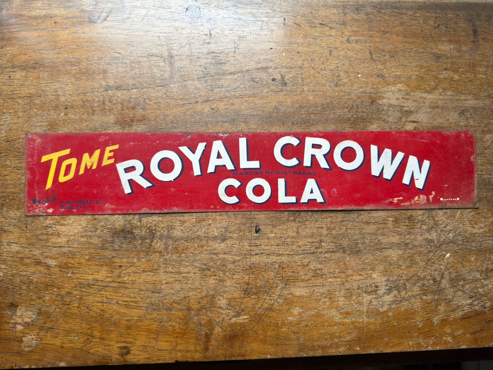 Vintage TOME ROYAL CROWN COLA Tin Sign 1970 Mexico 15” Soft Drink Refresco •Rare
