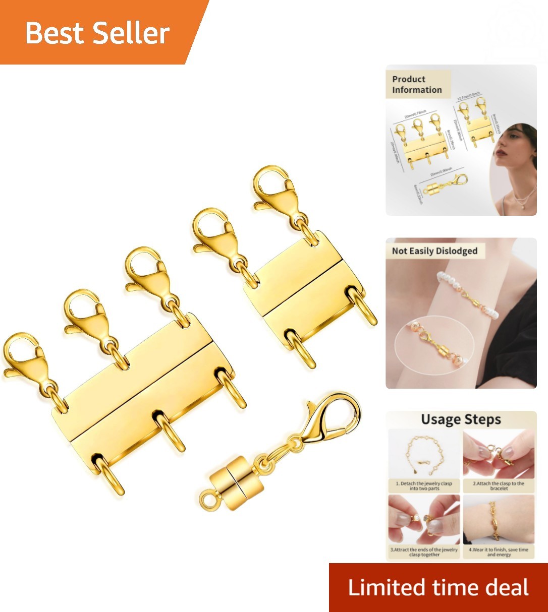 3Pcs 18k Gold Layering Clasps for Elegant Necklaces - Polished Stainless Steel