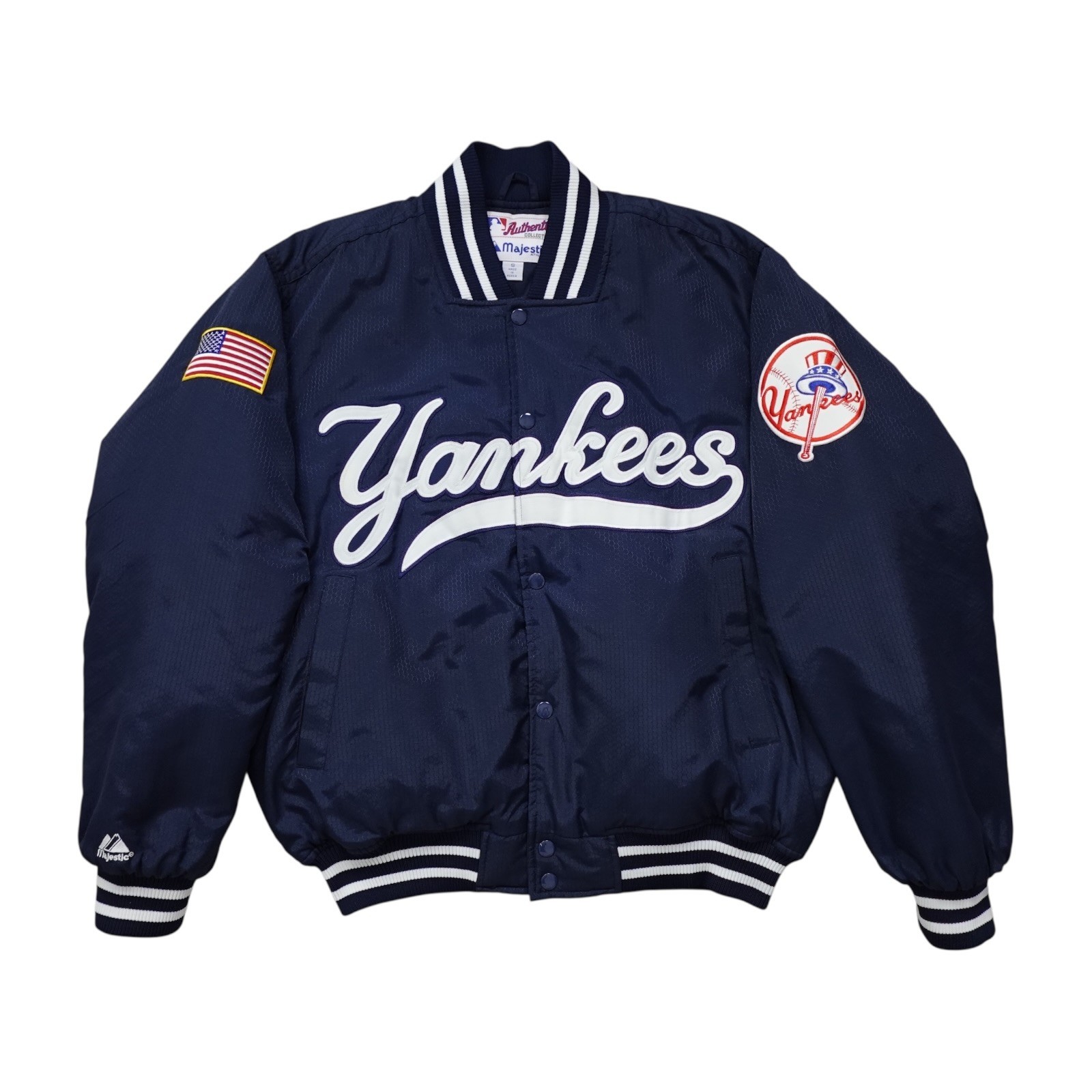 VTG 00s NEW YORK YANKEES MAJESTIC AUTHENTIC COLLECTION PUFFER SATIN JACKET Sz S