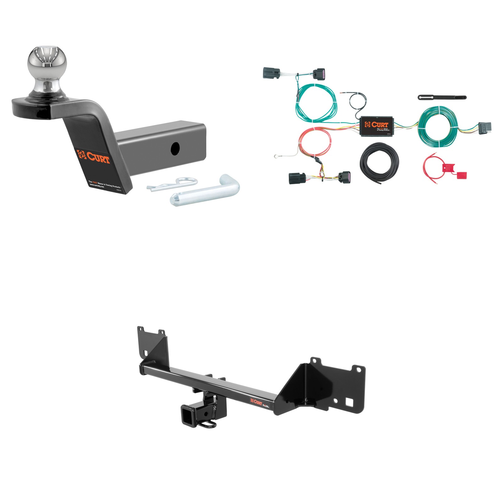 CURT Class 3 Tow Package Trailer Hitch, Wiring, Ball Mount - 13215, 56270, 45152