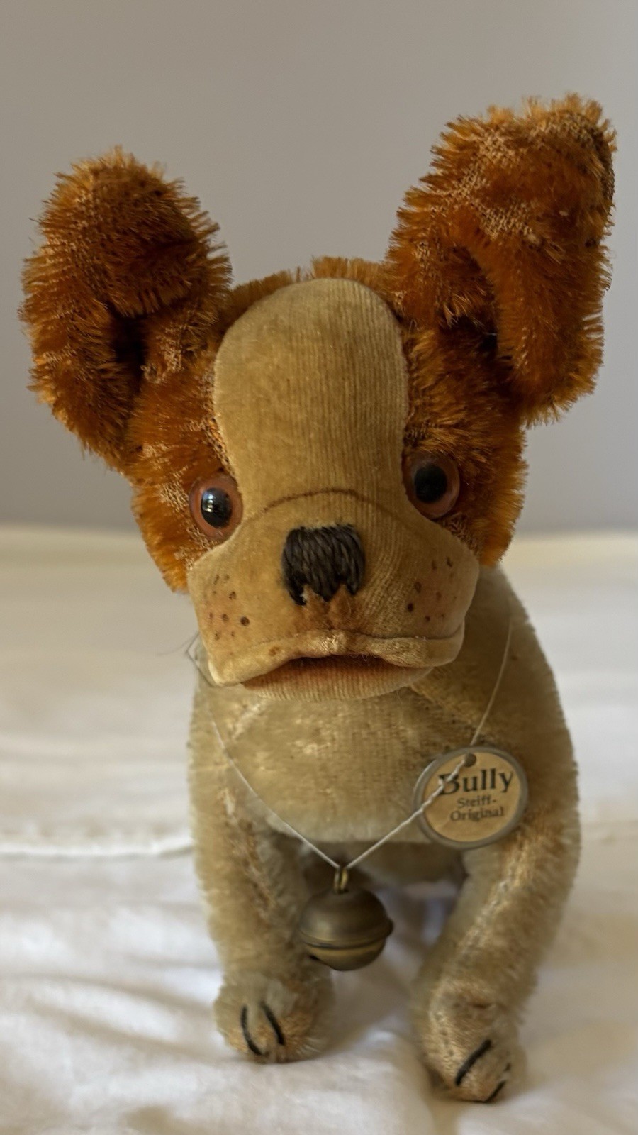 RARE 1927 Antique Steiff BULLY French Bulldog 20 cm. Metal Chest Tag Bell RARE 1927 Antique Steiff BULLY French Bulldog 20 cm. Metal Chest Tag Bell
