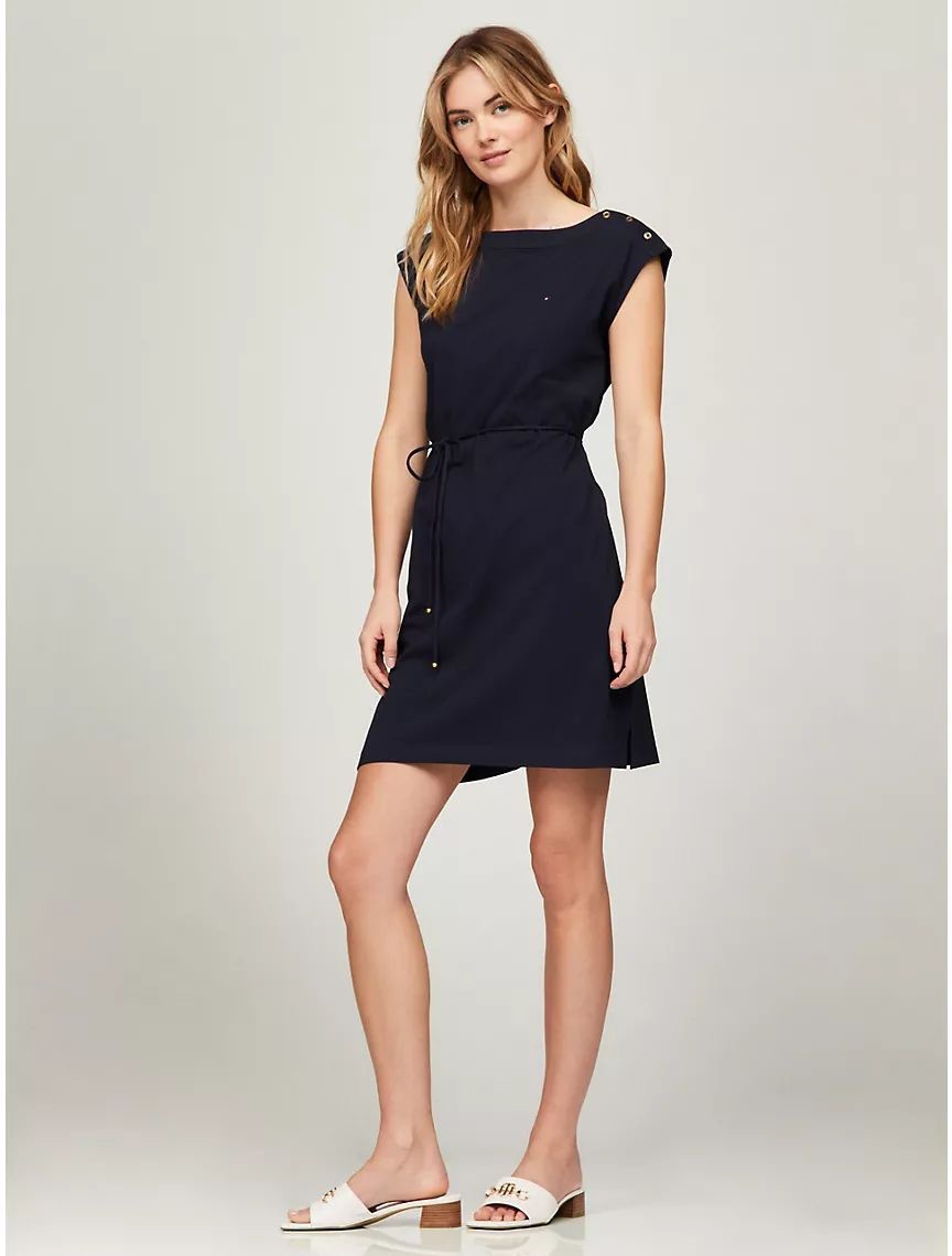 Tommy Hilfiger Women\'s Navy Solid Knit Sheath Dress Sleeveless Belted XS NWT Tommy Hilfiger Women\'s Navy Solid Knit Sheath Dress Sleeveless Belted XS NWT