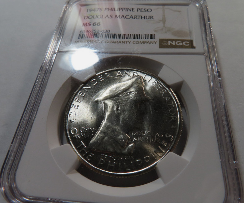 :1947-S 1-PESO MACARTHUR USA PHILIPPINE NEAR SUPERB NGC MS66 BEAUTY RARE R6 55/3 :1947-S 1-PESO MACARTHUR USA PHILIPPINE NEAR SUPERB NGC MS66 BEAUTY RARE R6 55/3