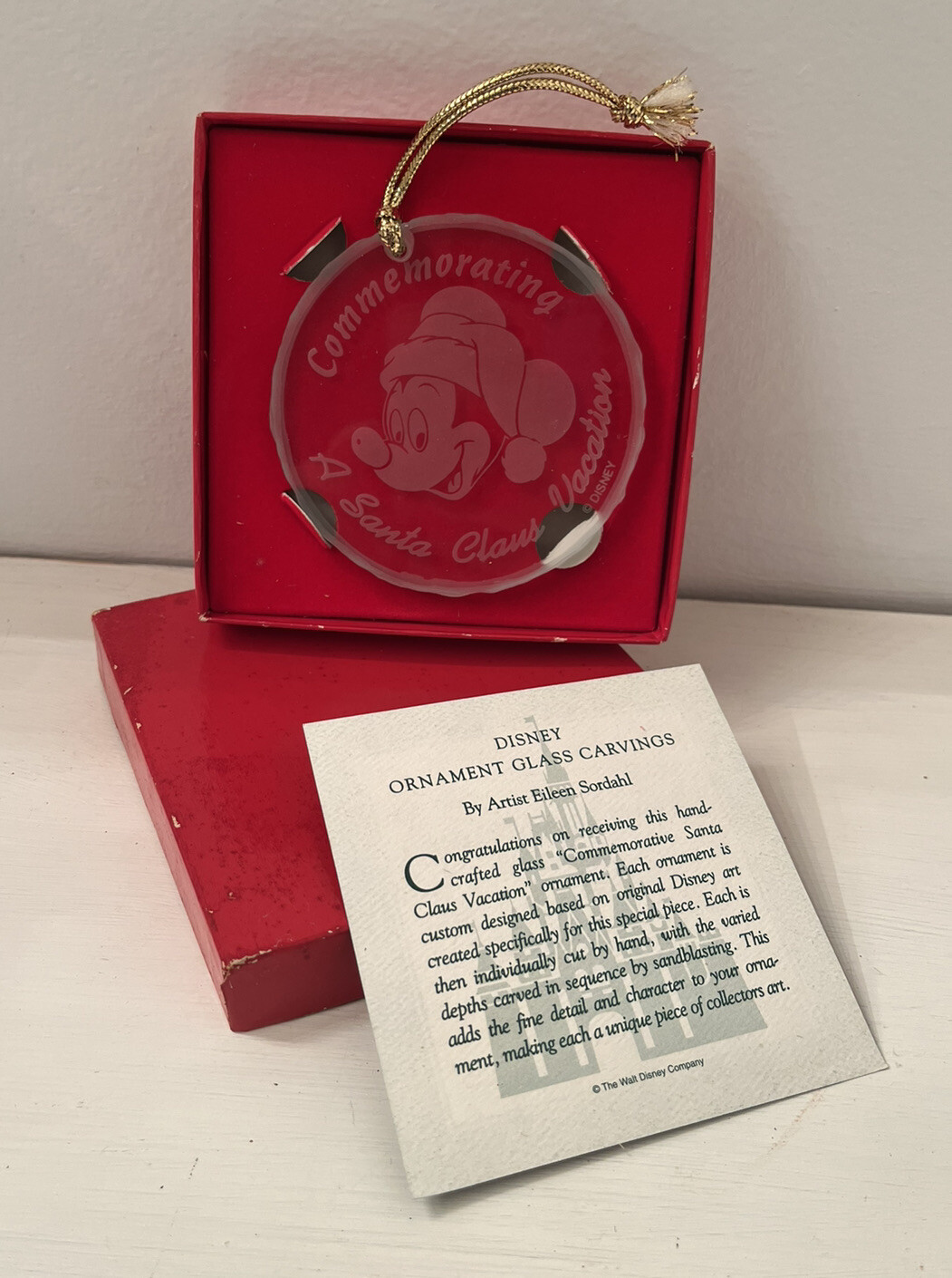 Vtg 1995 Limited Edition Mickey Mouse Glass Christmas Ornament Santa Vacation Vtg 1995 Limited Edition Mickey Mouse Glass Christmas Ornament Santa Vacation