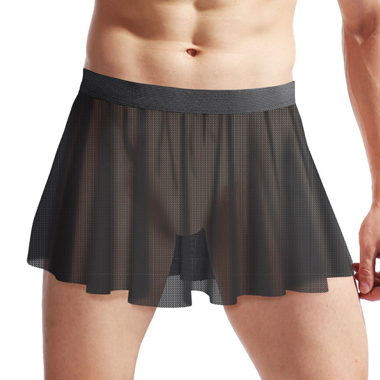 Men's See-Through Mesh Mini Skirt Low Waist Lingerie Crossdressing Short Skirt
