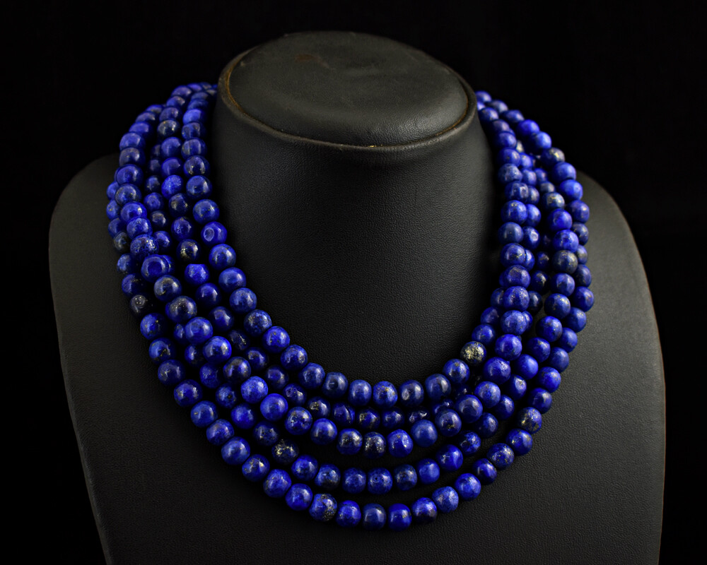 1239 Cts Natural 5 Strand Blue Lapis Lazuli Round Shape Beads Necklace JK 13E288