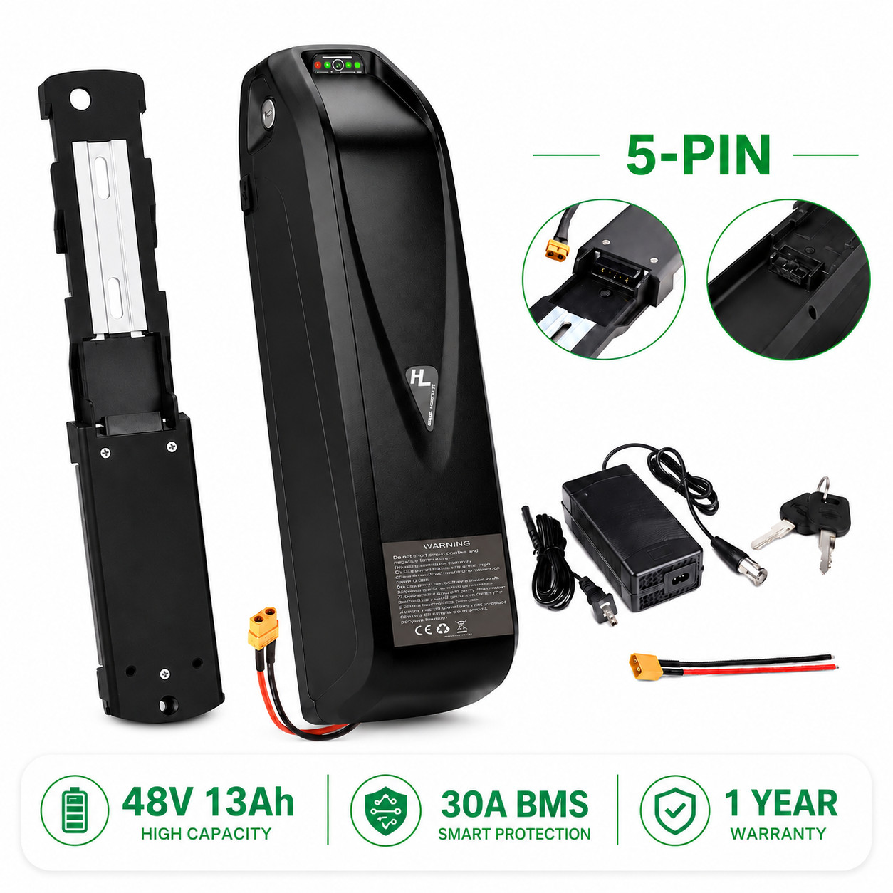48V Hailong Lithium Ebike Battery 48V 13Ah Electric Bike Battery For 200-1400W