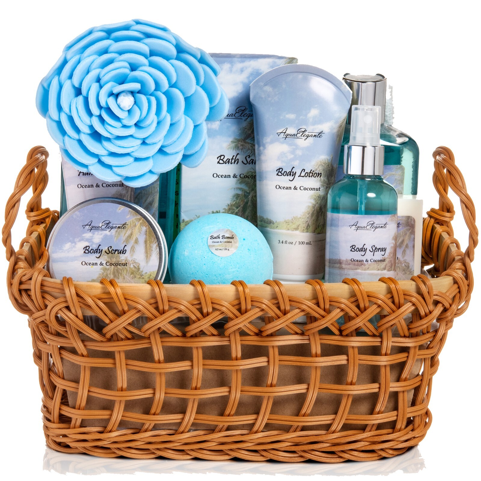 Luxury Spa Basket For Women (Aqua Elegante) - Bath Set With Ocean & Coconut Luxury Spa Basket For Women (Aqua Elegante) - Bath Set With Ocean & Coconut