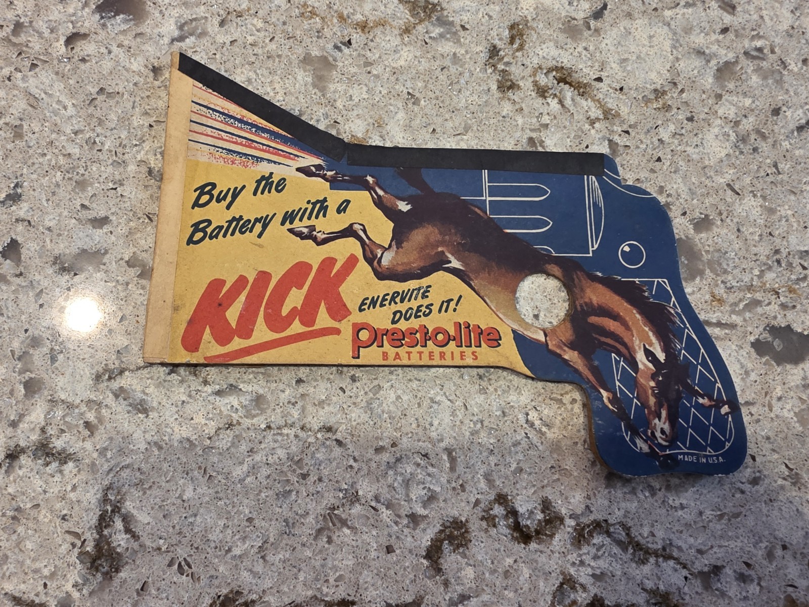 Rare Vintage Prest-O-Lite Battery with a Kick Die Cut Revolver Counter...