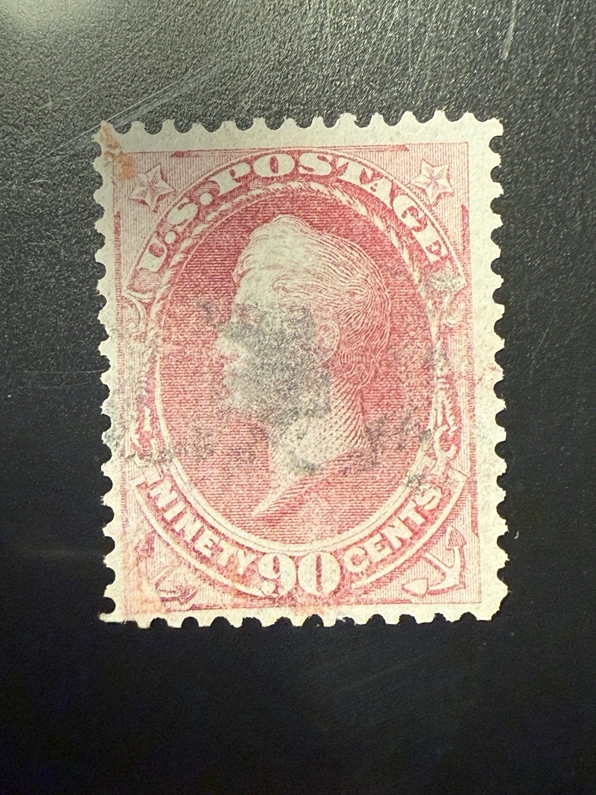 U.S. Stamp #144 90 Cent Carmine 1870-71 National Bank Note Printing H Grill Used U.S. Stamp #144 90 Cent Carmine 1870-71 National Bank Note Printing H Grill Used