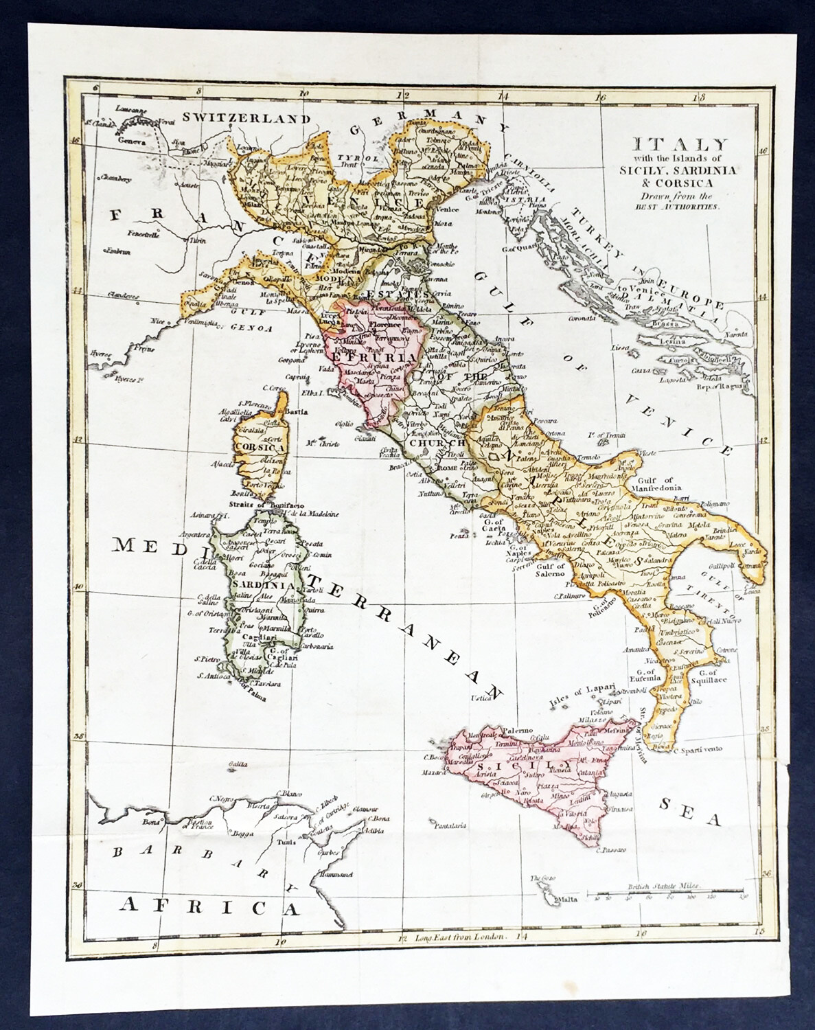 1796 Aaron Arrowsmith Antique Map of Italy, Sicily, Corsica & Sardinia 1796 Aaron Arrowsmith Antique Map of Italy, Sicily, Corsica & Sardinia