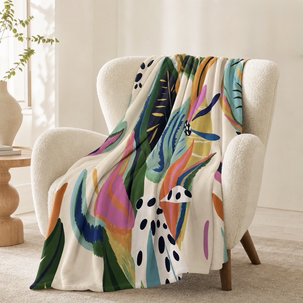 NEW Anthropologie Boho Abstract Fleece Throw Blanket Bedspread Bedding 50