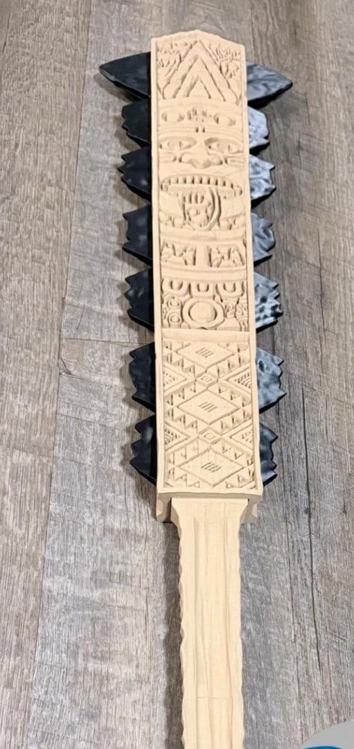 Macuahuitl Aztec Warrior Club Replica, 35.5 in | Obsidian-Style Blade |...