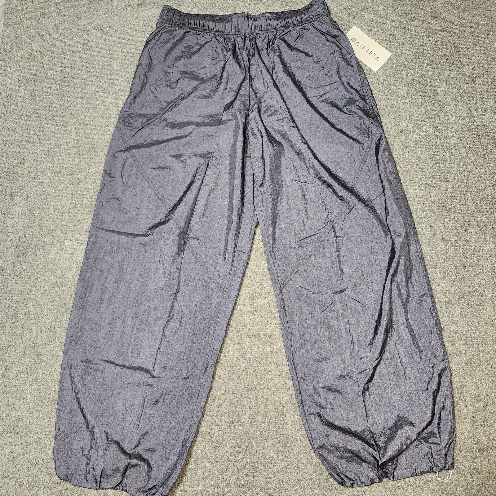 Athleta Lunar Sheen Utility Pant Womens Large Slate Blue Crinkle Nylon Jogger