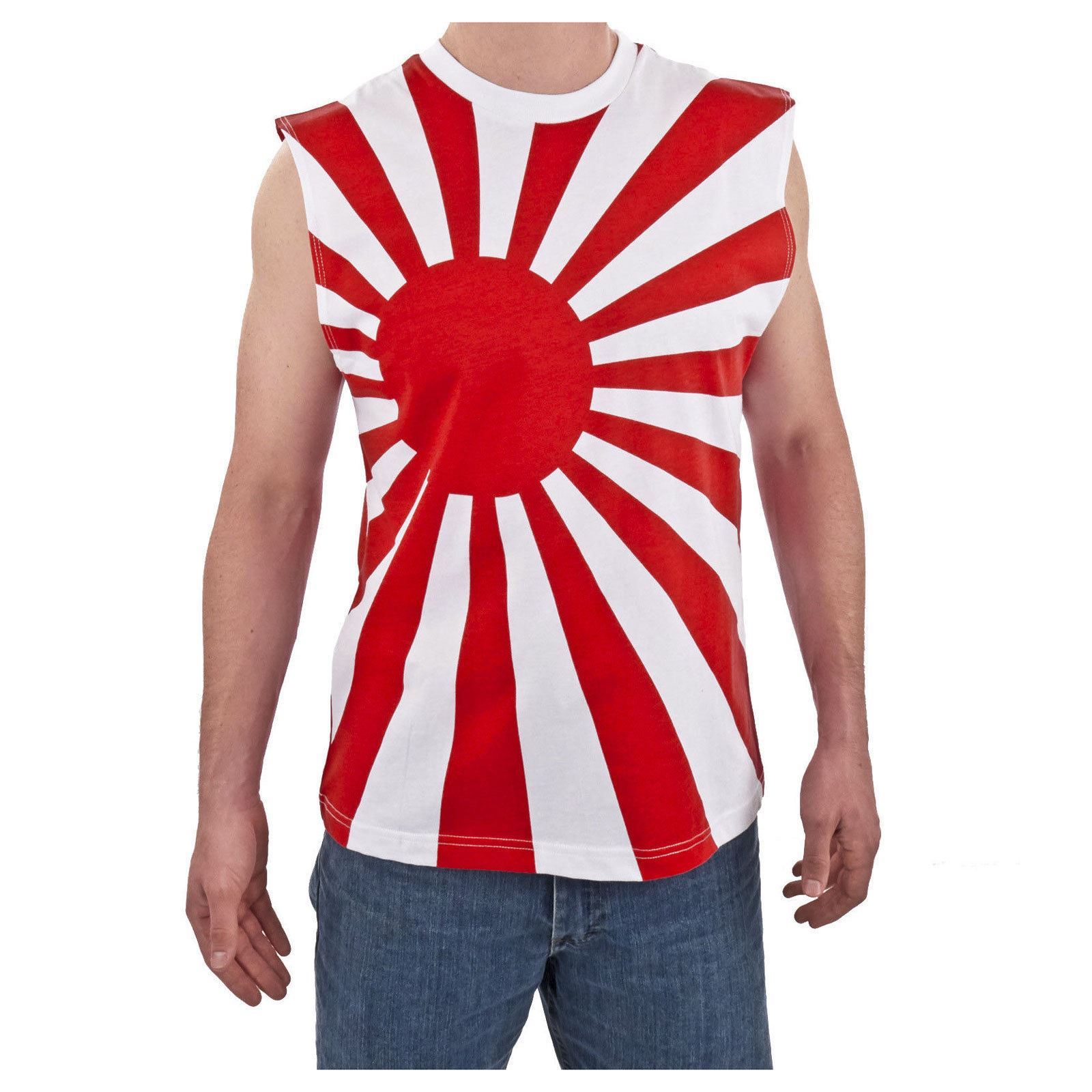 Adult Men's 80s Japan Flag RISING SUN Kamikaze Sleeveless Costume Tank Top Shirt Adult Men's 80s Japan Flag RISING SUN Kamikaze Sleeveless Costume Tank Top Shirt